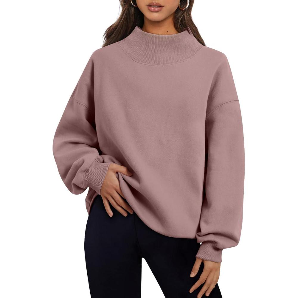 imageTrendy Queen Womens Oversized Sweatshirts Turtleneck Pullover Long Sleeve Hoodies Tops Fall Fashion Outfits 2025 ClothesDarkpink