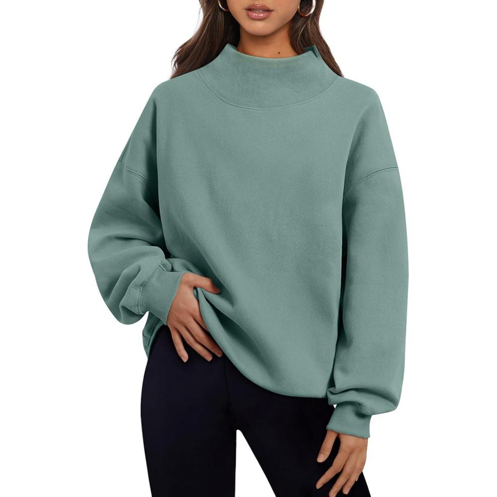 imageTrendy Queen Womens Oversized Sweatshirts Turtleneck Pullover Long Sleeve Hoodies Tops Fall Fashion Outfits 2025 ClothesGreen