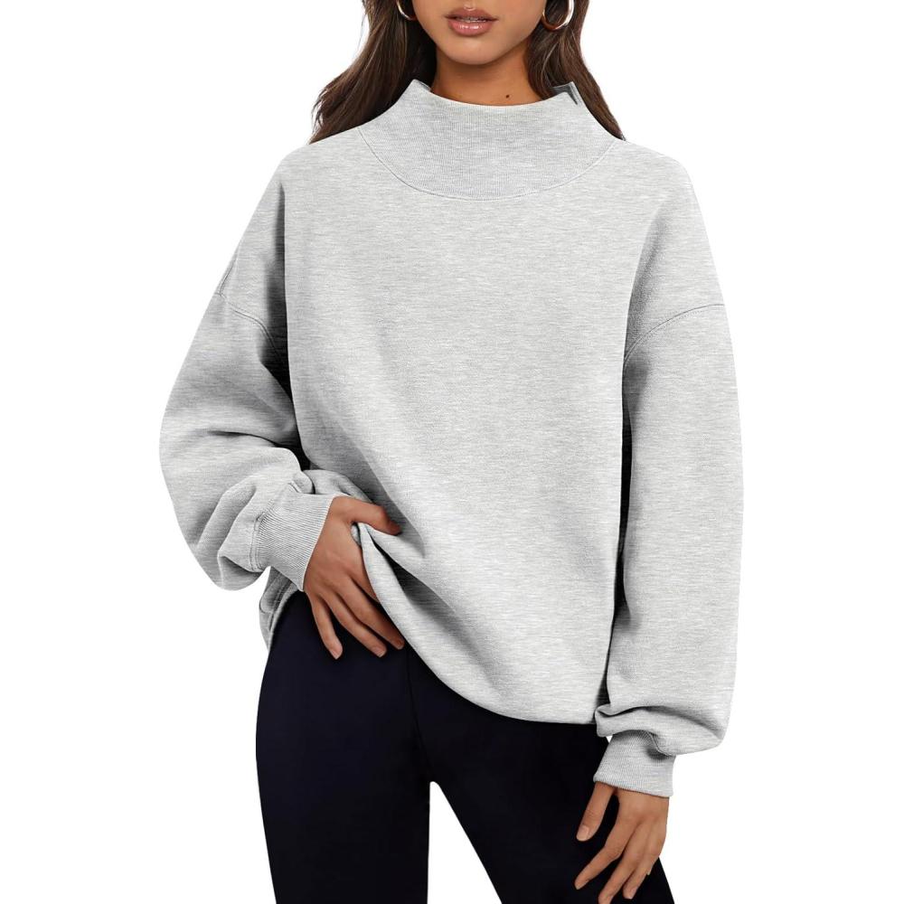 imageTrendy Queen Womens Oversized Sweatshirts Turtleneck Pullover Long Sleeve Hoodies Tops Fall Fashion Outfits 2025 ClothesGrey