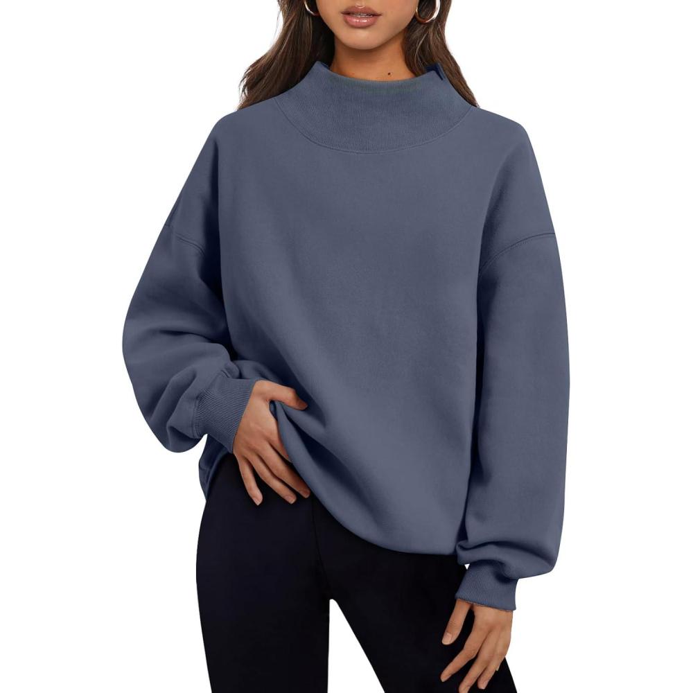 imageTrendy Queen Womens Oversized Sweatshirts Turtleneck Pullover Long Sleeve Hoodies Tops Fall Fashion Outfits 2025 ClothesGreyblue