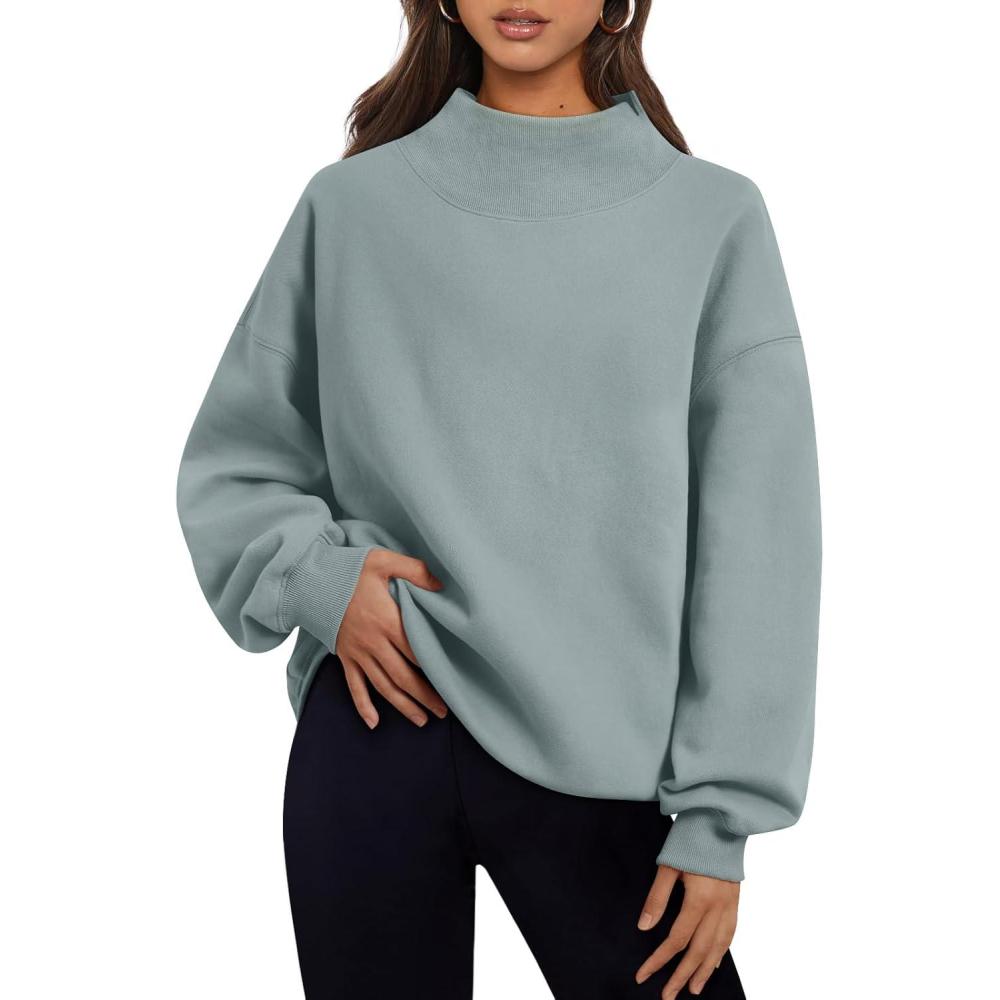 imageTrendy Queen Womens Oversized Sweatshirts Turtleneck Pullover Long Sleeve Hoodies Tops Fall Fashion Outfits 2025 ClothesGreygreen