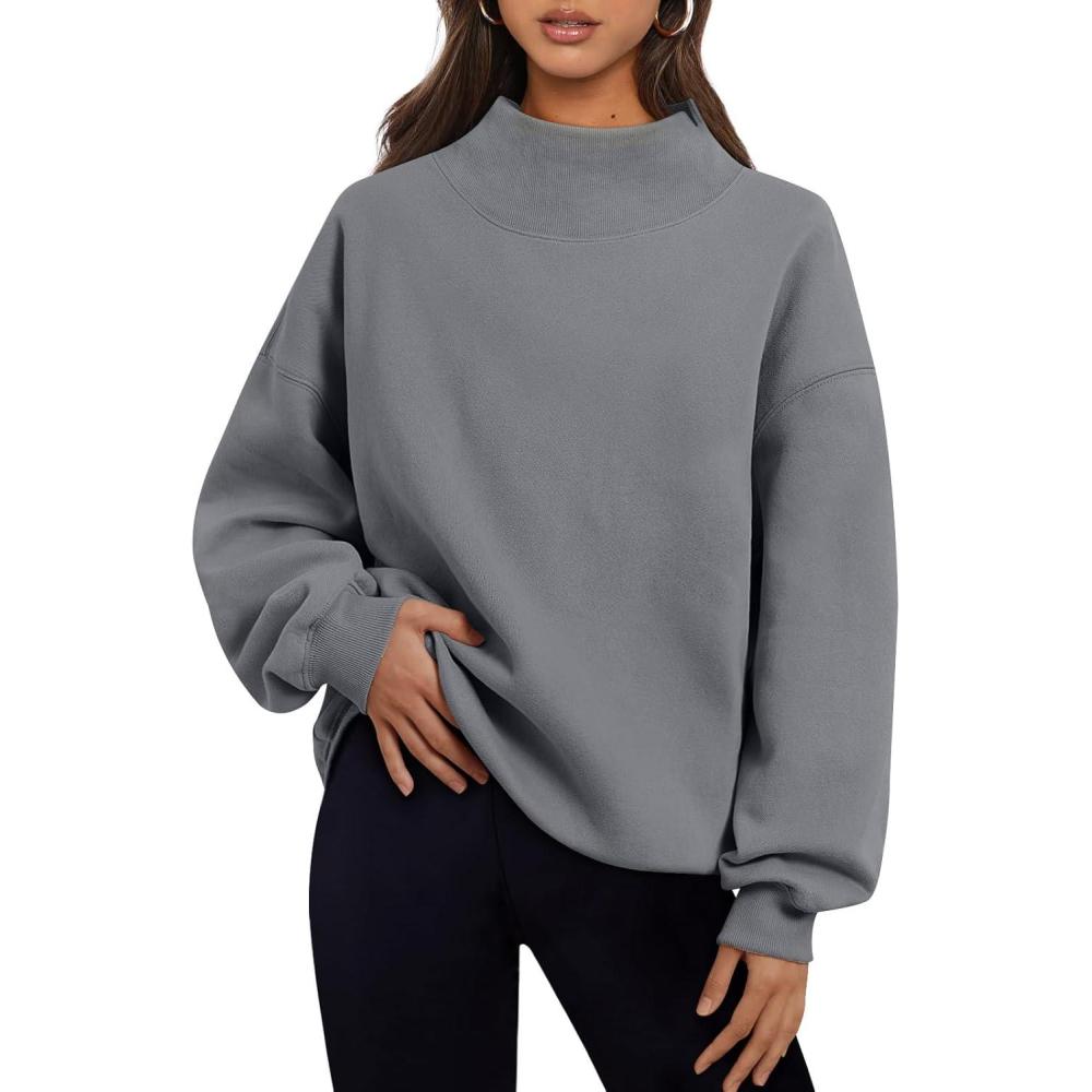 imageTrendy Queen Womens Oversized Sweatshirts Turtleneck Pullover Long Sleeve Hoodies Tops Fall Fashion Outfits 2025 ClothesLightgrey