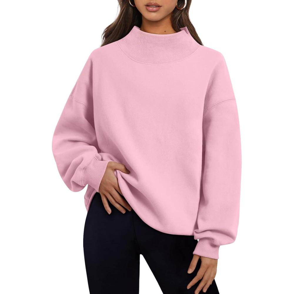 imageTrendy Queen Womens Oversized Sweatshirts Turtleneck Pullover Long Sleeve Hoodies Tops Fall Fashion Outfits 2025 ClothesLightpink