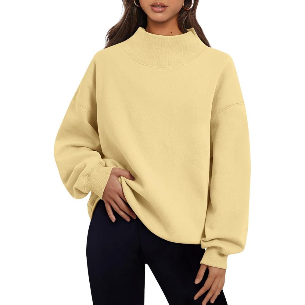 imageTrendy Queen Womens Oversized Sweatshirts Turtleneck Pullover Long Sleeve Hoodies Tops Fall Fashion Outfits 2025 ClothesLightyellow