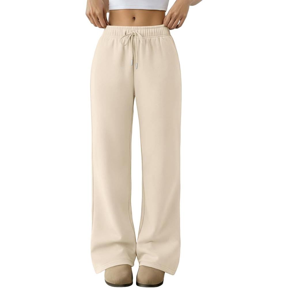 imageTrendy Queen Womens Sweatpants Baggy Wide Leg Barrel Pants Lounge Comfy Palazzo Joggers with PocketsBeige