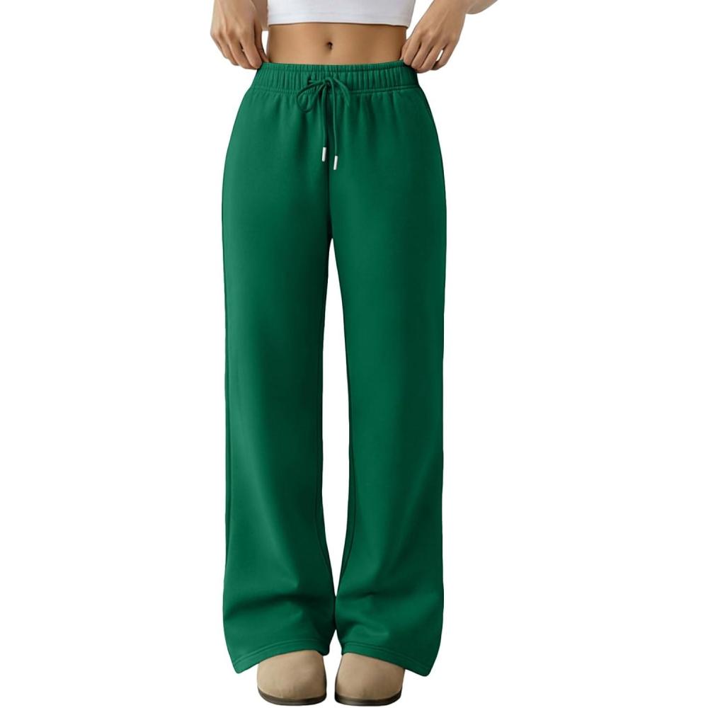 imageTrendy Queen Womens Sweatpants Baggy Wide Leg Barrel Pants Lounge Comfy Palazzo Joggers with PocketsGreen