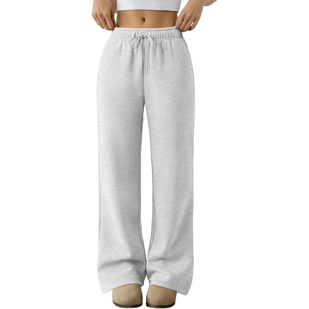 imageTrendy Queen Womens Sweatpants Baggy Wide Leg Barrel Pants Lounge Comfy Palazzo Joggers with PocketsGrey