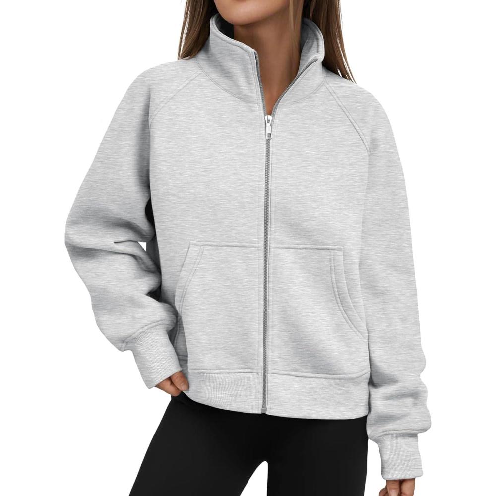 imageTrendy Queen Womens Sweatshirts Zip Up Hoodies Cropped Crewneck Pullover Casual Jackets Y2k Clothes Fall Fashion Outfits 2025Grey