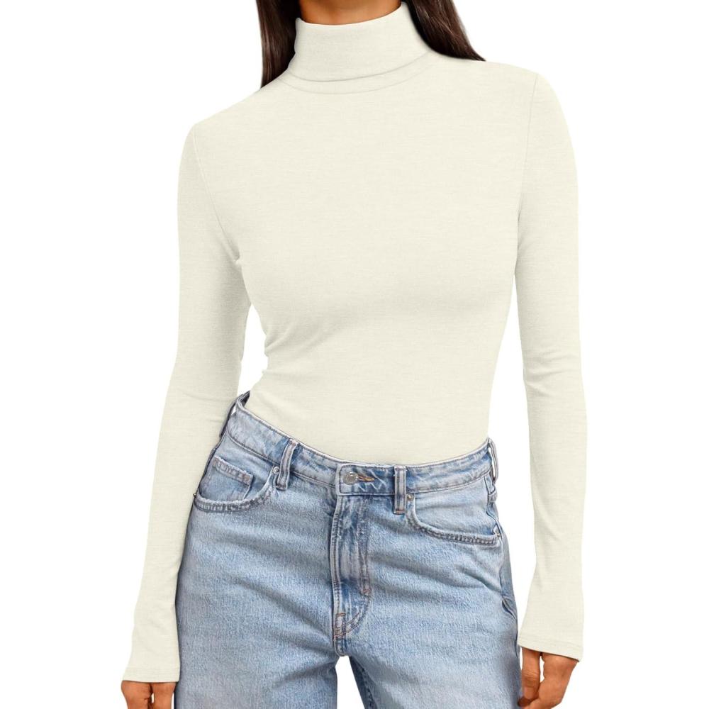 imageTrendy Queen Womens Turtleneck Long Sleeve Shirts Fall Fashion Basic Thermal Underwear Tops Winter Clothes 2025Apricot