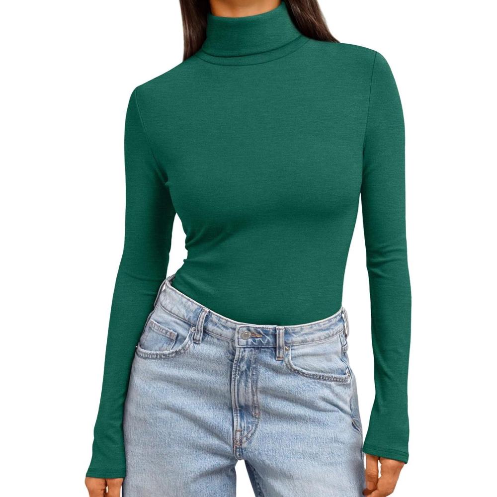 imageTrendy Queen Womens Turtleneck Long Sleeve Shirts Fall Fashion Basic Thermal Underwear Tops Winter Clothes 2025Green