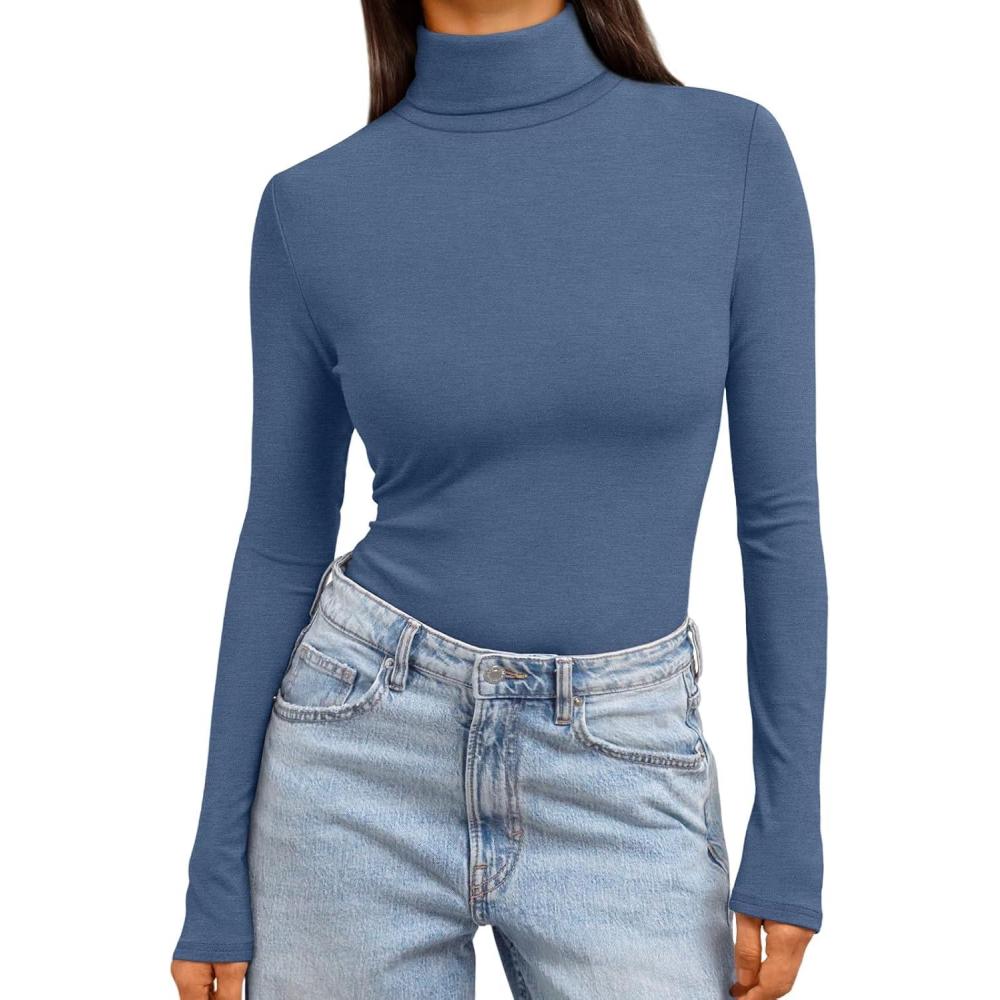 imageTrendy Queen Womens Turtleneck Long Sleeve Shirts Fall Fashion Basic Thermal Underwear Tops Winter Clothes 2025Haze Blue