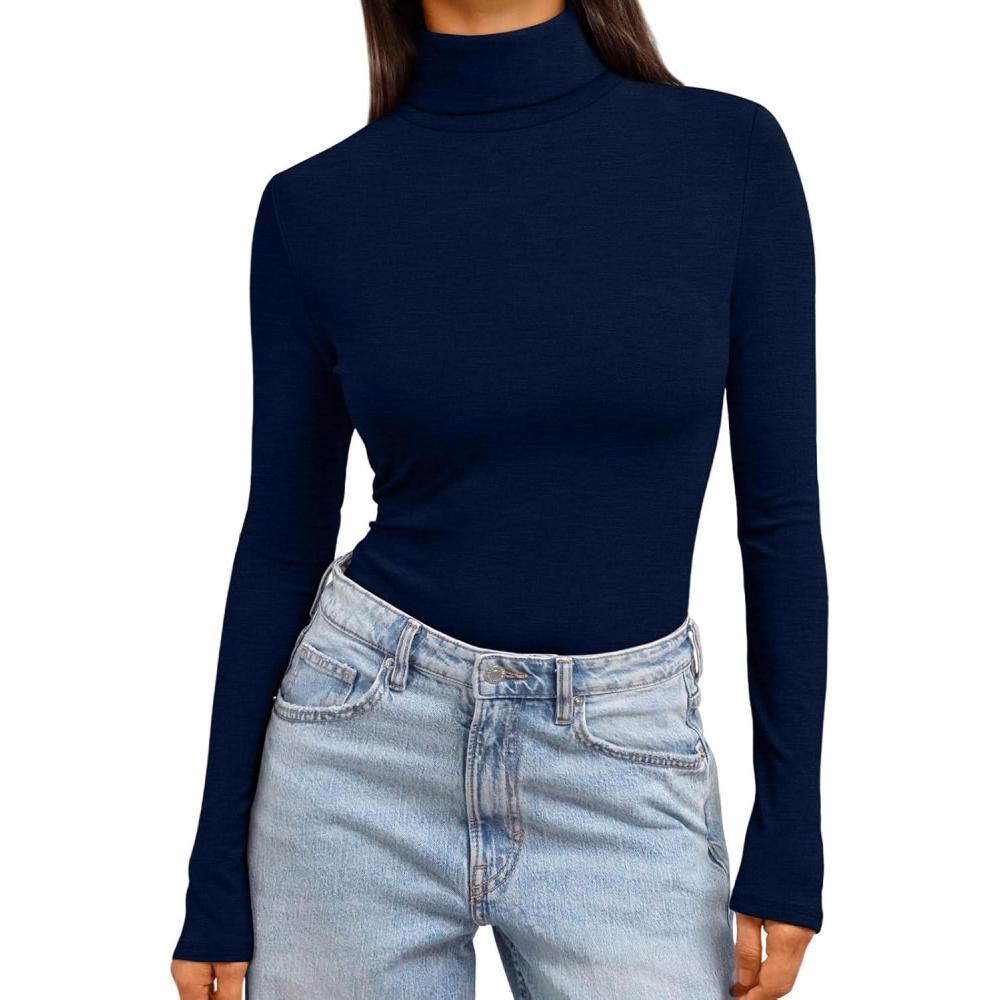 imageTrendy Queen Womens Turtleneck Long Sleeve Shirts Fall Fashion Basic Thermal Underwear Tops Winter Clothes 2025Navy