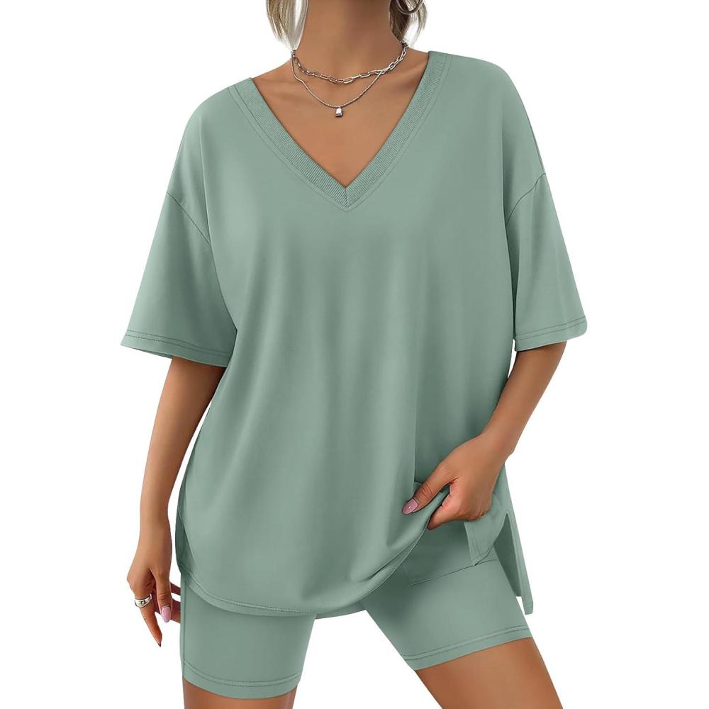 imageTrendy Queen Womens Two Piece Lounge Sets Summer Outfits 2025 Spring Fashion Vacation Tops Shorts Matching TracksuitsLightgreen
