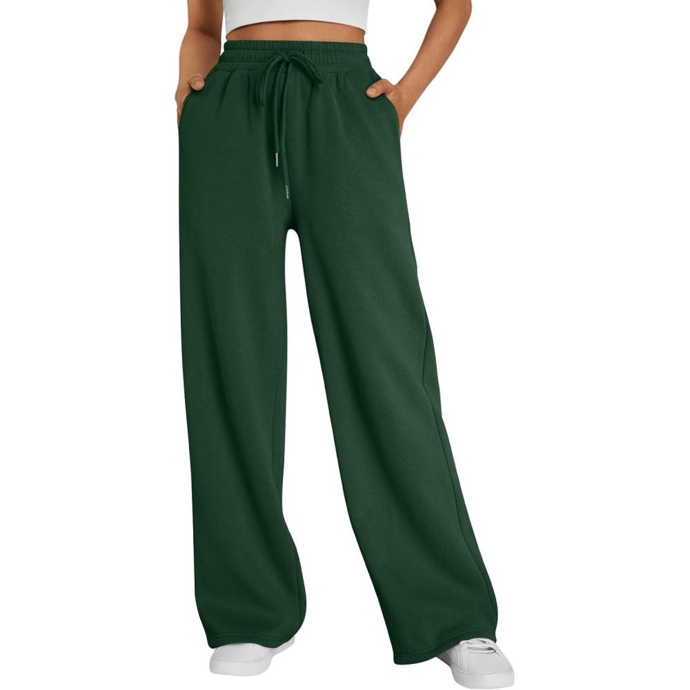 imageTrendy Queen Womens Wide Leg Fleece Lined Sweatpants Winter Baggy Lounge Travel Pants Fashion Outfits 2025 Joggers ClothesGreen