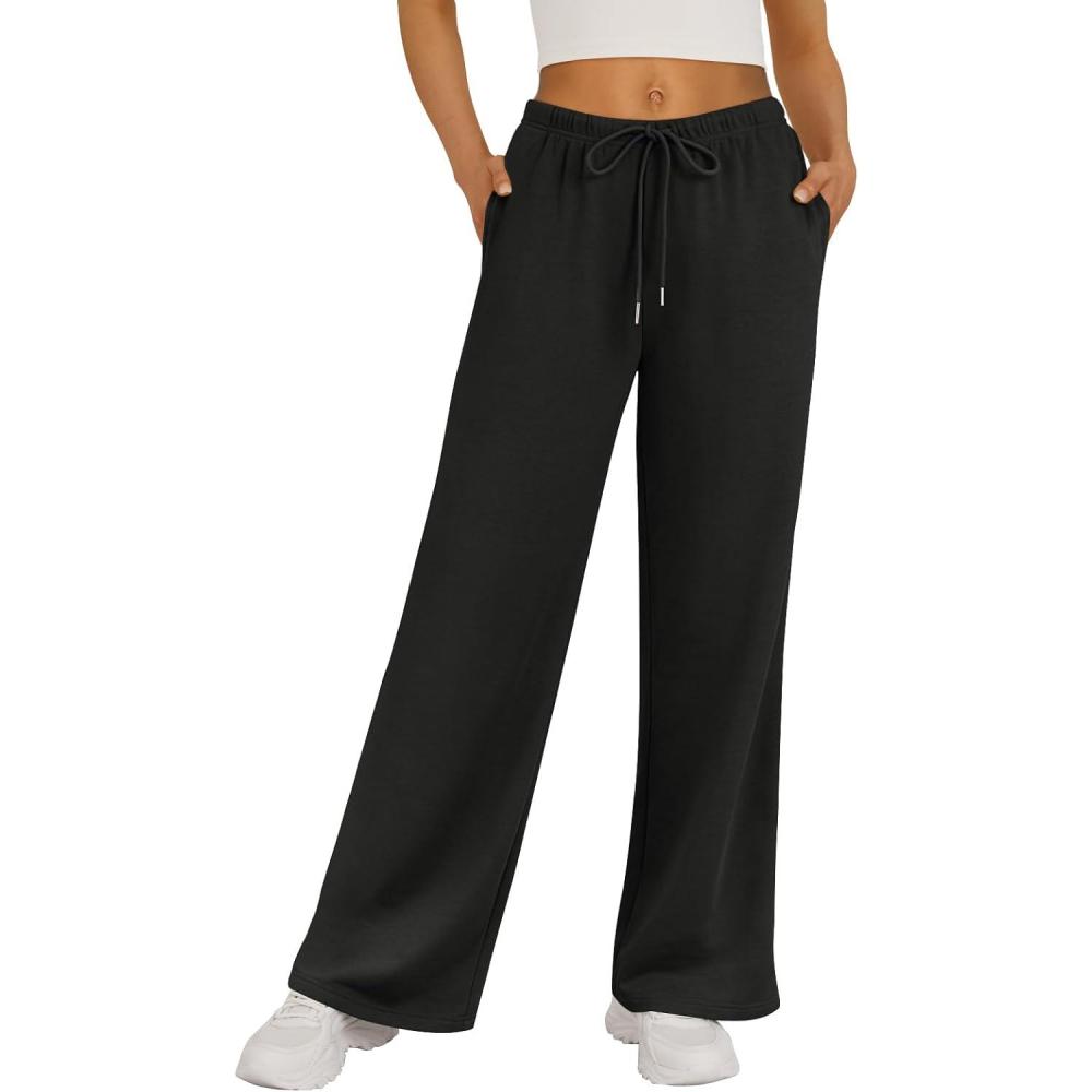 imageTrendy Queen Womens Wide Leg Sweatpants Baggy Drawstring Low Rise Lounge Pants 2025 Fall Joggers with PocketsBlack