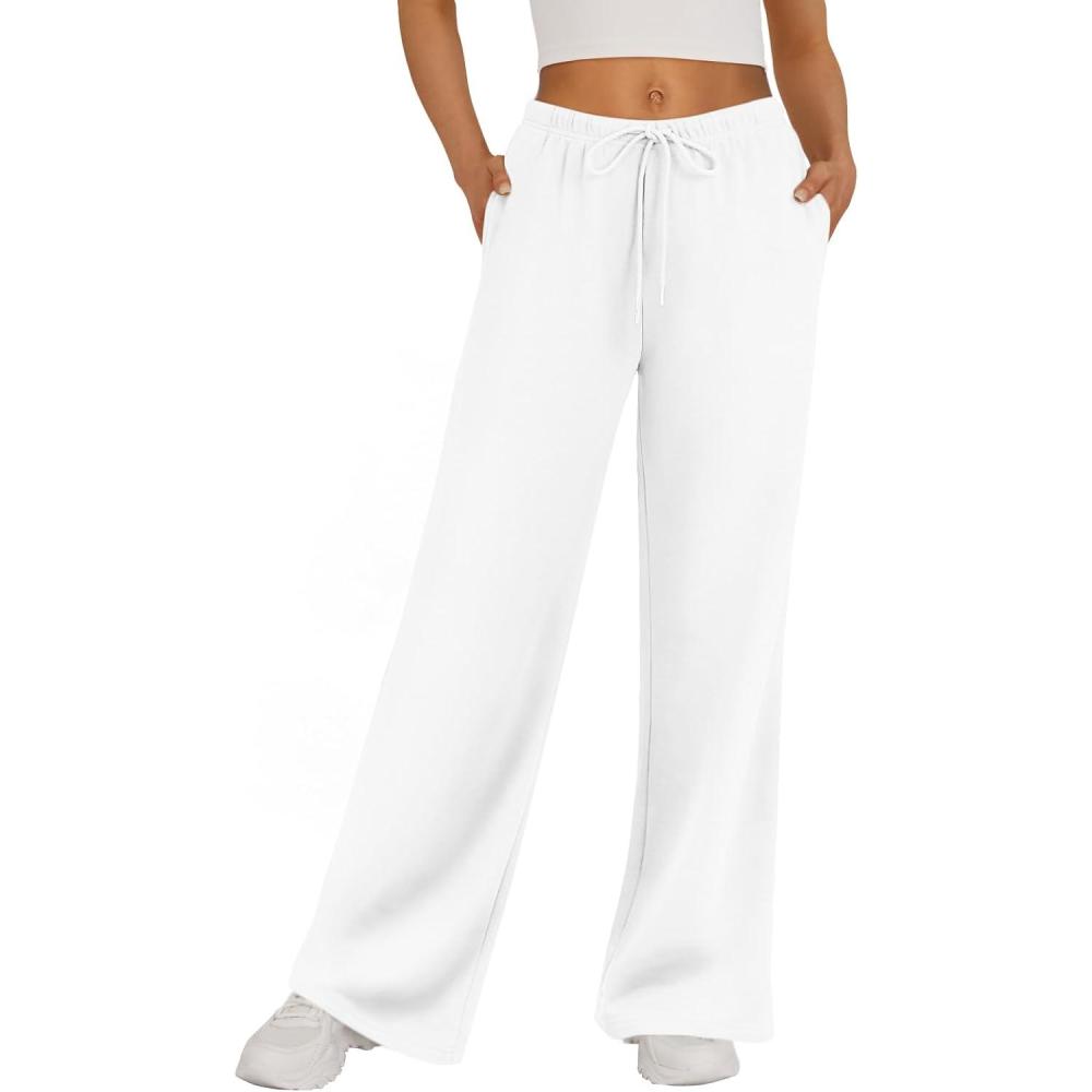 imageTrendy Queen Womens Wide Leg Sweatpants Baggy Drawstring Low Rise Lounge Pants 2025 Fall Joggers with PocketsWhite