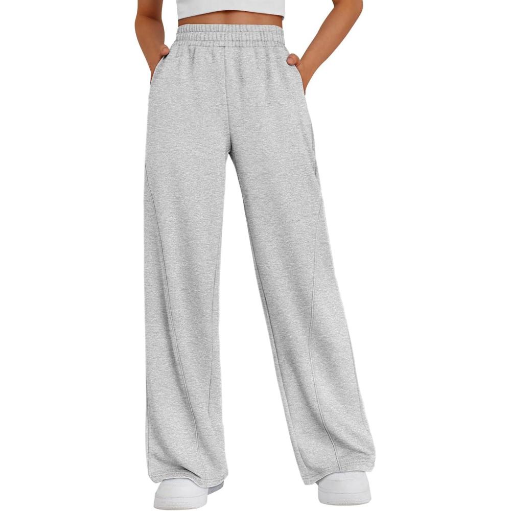 imageTrendy Queen Womens Wide Leg Sweatpants Baggy Y2K High Waisted Joggers Fall Fashion Clothes with Pockets 2025Grey