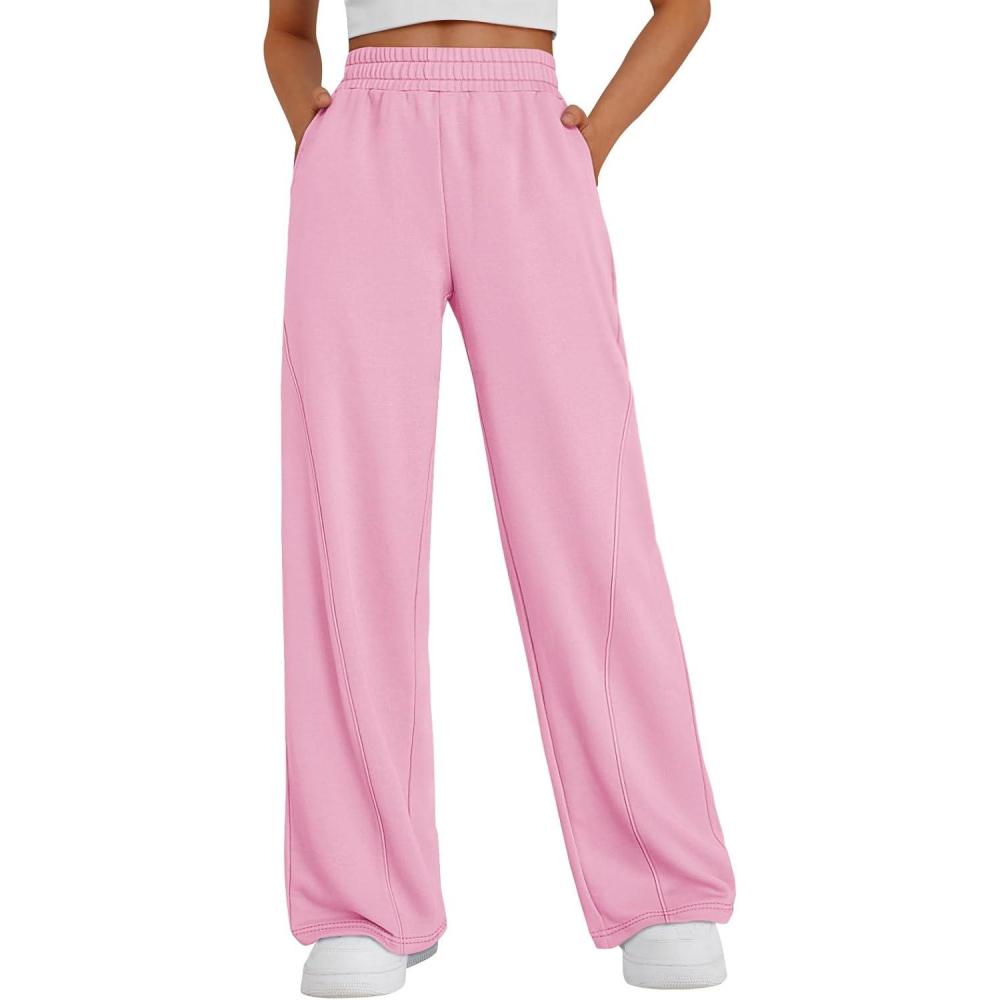 imageTrendy Queen Womens Wide Leg Sweatpants Baggy Y2K High Waisted Joggers Fall Fashion Clothes with Pockets 2025Pink