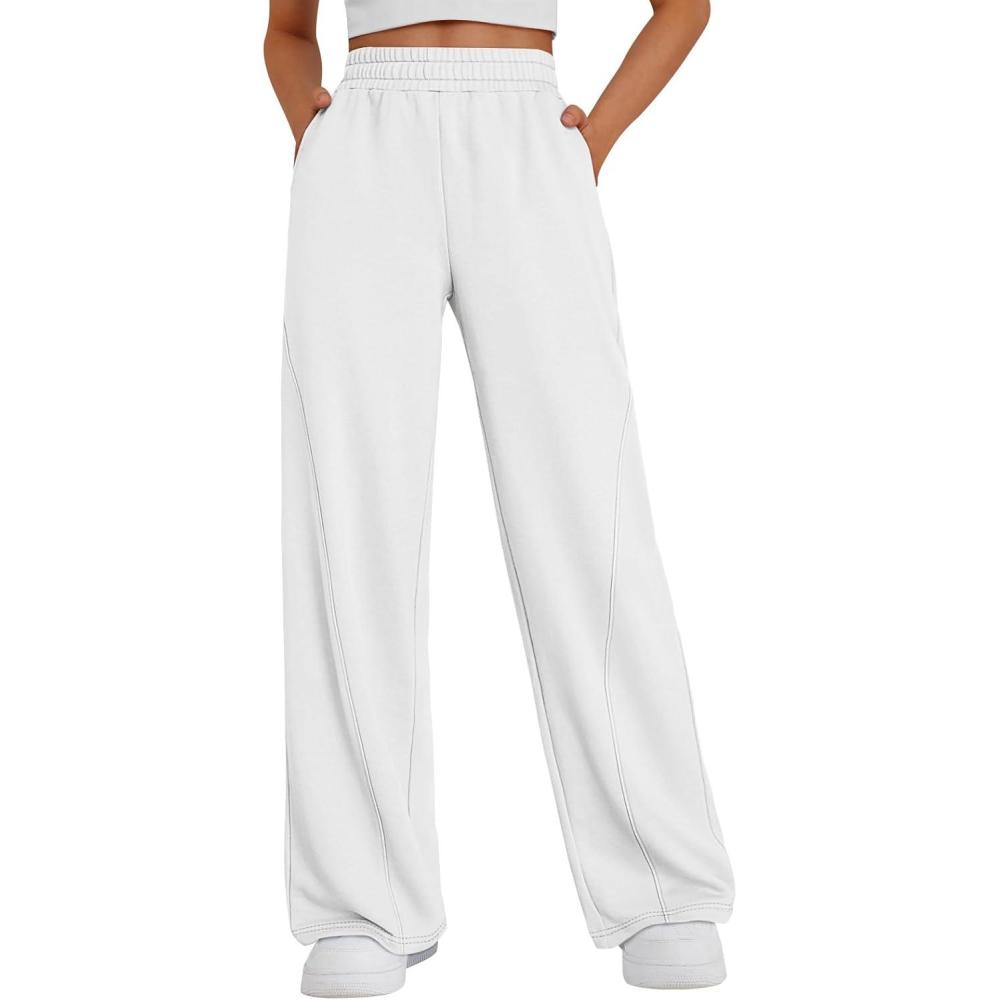 imageTrendy Queen Womens Wide Leg Sweatpants Baggy Y2K High Waisted Joggers Fall Fashion Clothes with Pockets 2025White
