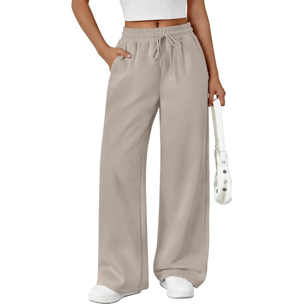 imageTrendy Queen Womens Wide Leg Sweatpants Drawstring High Waisted Lounge Barrel Pants Fall Baggy Athletic Joggers with PocketsCoffeegrey