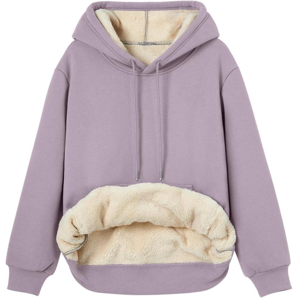 imageTrendy Queen Womens Winter Fleece Sherpa Lined Hoodie Casual Warm Pullover Hooded SweatshirtPurple