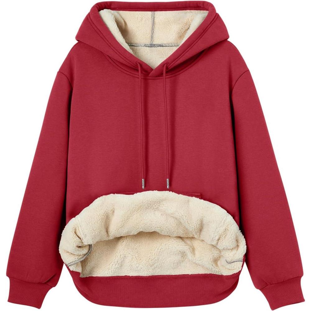 imageTrendy Queen Womens Winter Fleece Sherpa Lined Hoodie Casual Warm Pullover Hooded SweatshirtRed