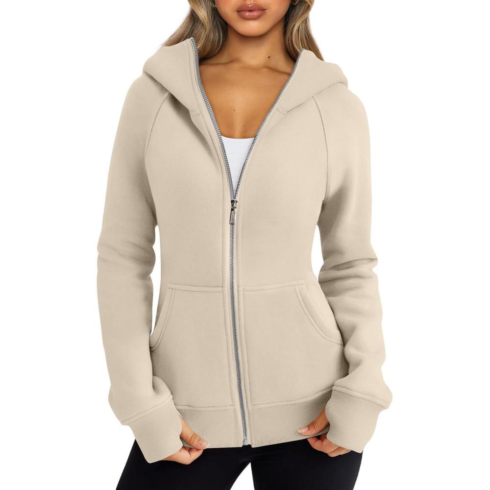 imageTrendy Queen Womens Zip Up Hoodies Fleece Jackets Oversized Sweatshirts Fall Fashion Outfits Sweaters Winter ClothesApricot