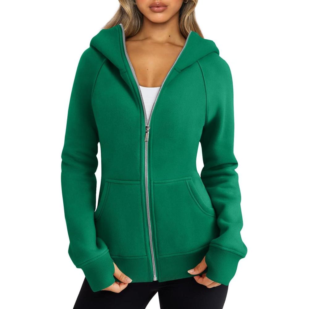 imageTrendy Queen Womens Zip Up Hoodies Fleece Jackets Oversized Sweatshirts Fall Fashion Outfits Sweaters Winter ClothesGrassgreen