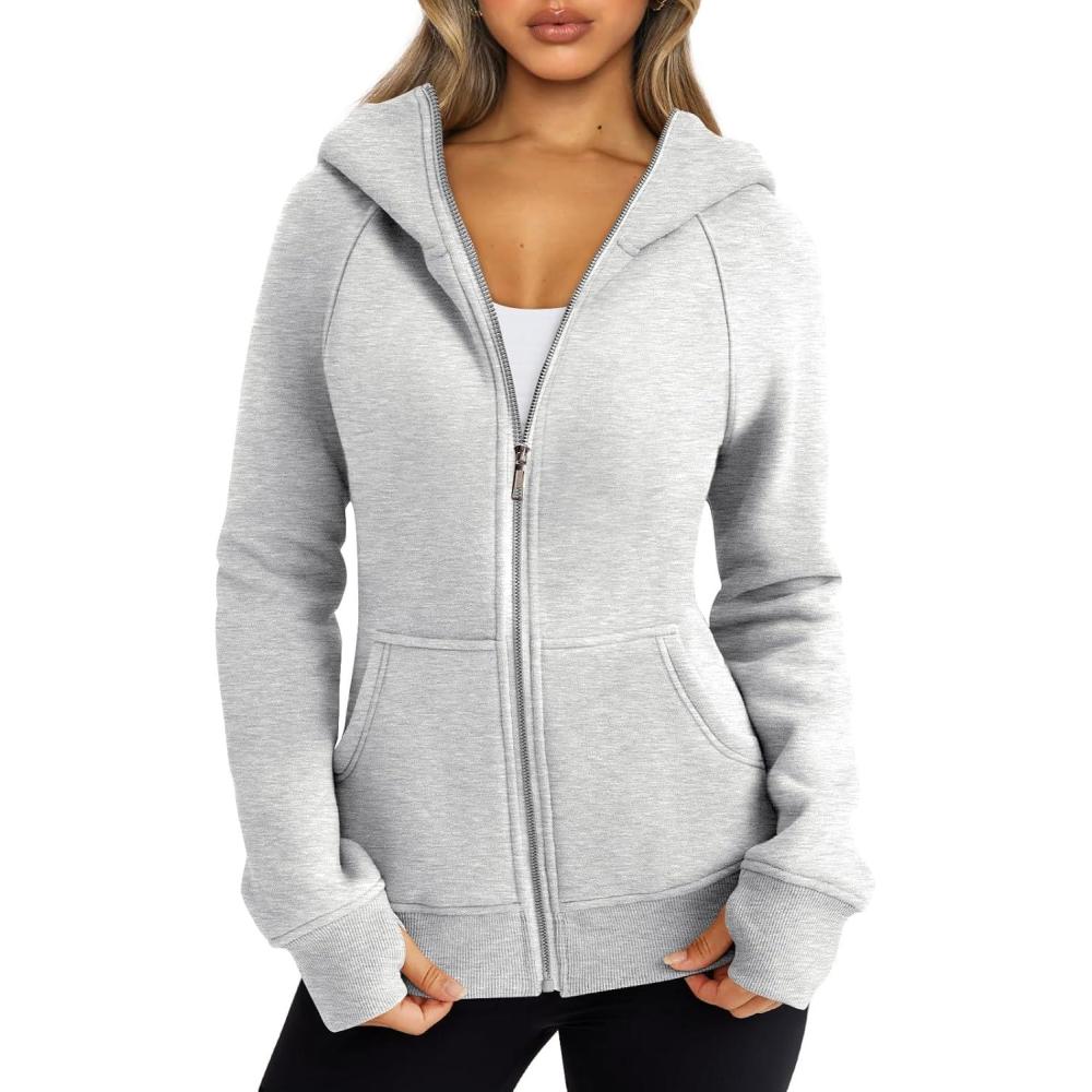 imageTrendy Queen Womens Zip Up Hoodies Fleece Jackets Oversized Sweatshirts Fall Fashion Outfits Sweaters Winter ClothesGrey