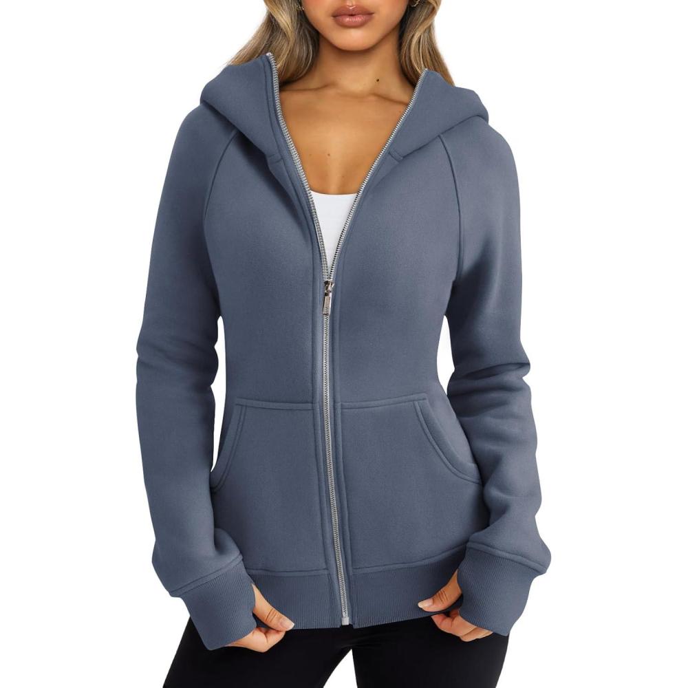 imageTrendy Queen Womens Zip Up Hoodies Fleece Jackets Oversized Sweatshirts Fall Fashion Outfits Sweaters Winter ClothesGreyblue