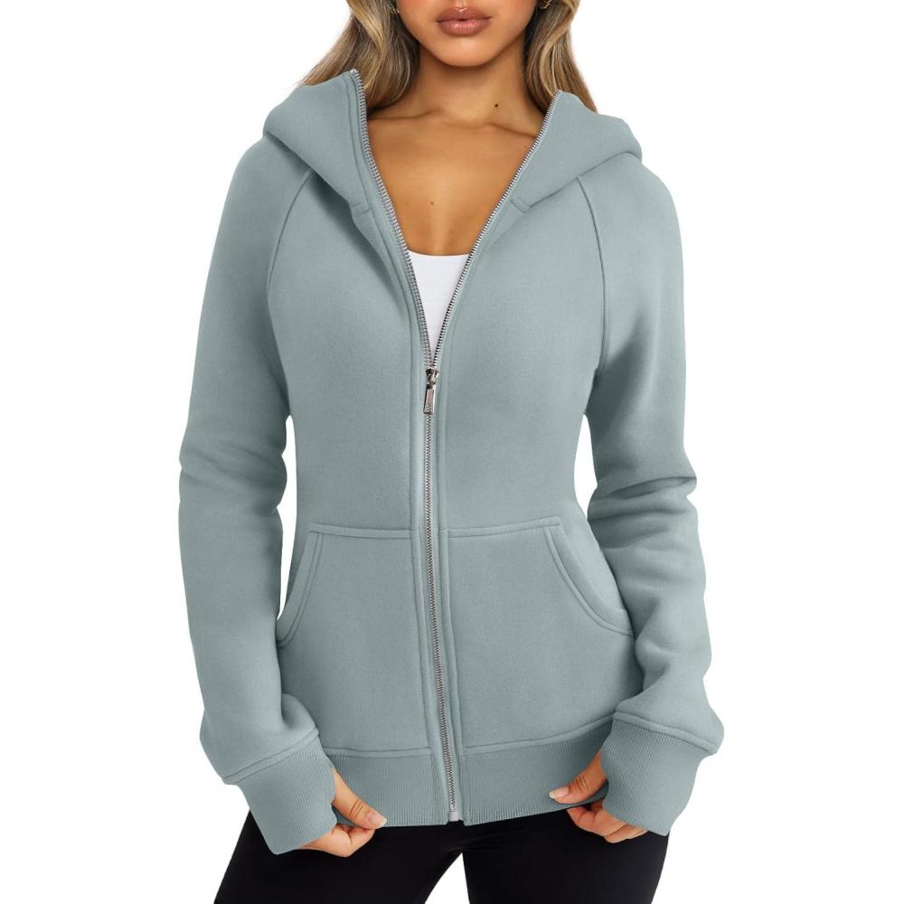 imageTrendy Queen Womens Zip Up Hoodies Fleece Jackets Oversized Sweatshirts Fall Fashion Outfits Sweaters Winter ClothesGreygreen