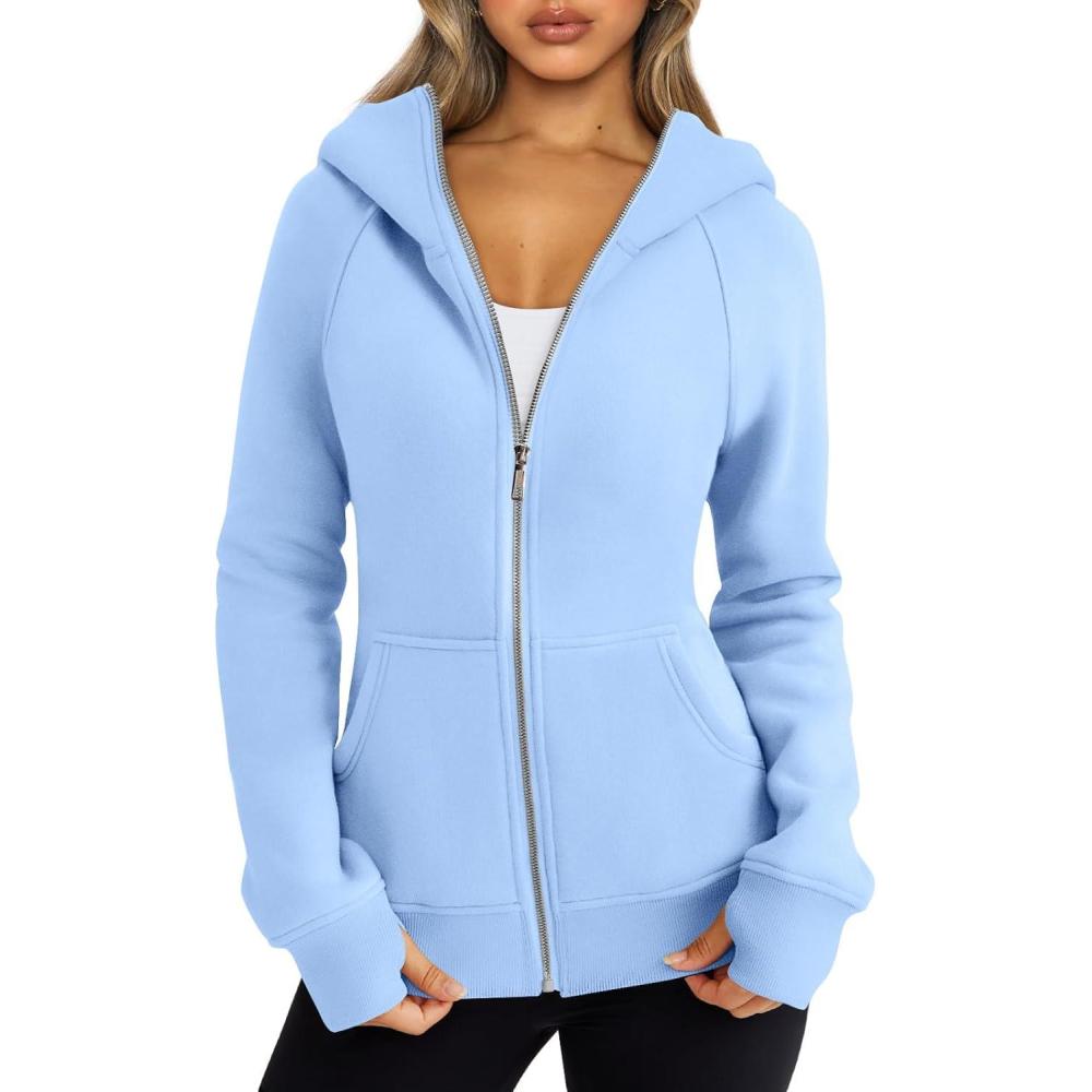 imageTrendy Queen Womens Zip Up Hoodies Fleece Jackets Oversized Sweatshirts Fall Fashion Outfits Sweaters Winter ClothesLightblue