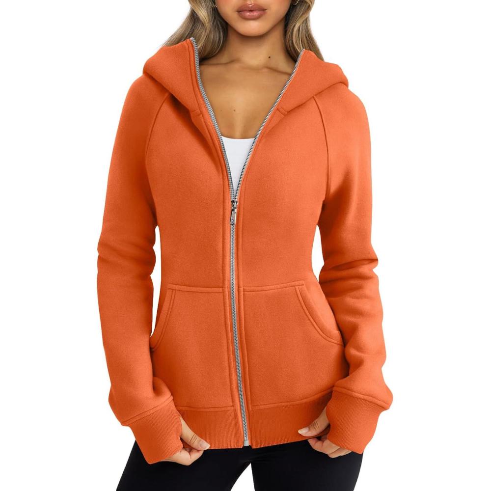 imageTrendy Queen Womens Zip Up Hoodies Fleece Jackets Oversized Sweatshirts Fall Fashion Outfits Sweaters Winter ClothesOrange