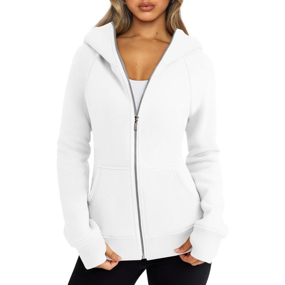 imageTrendy Queen Womens Zip Up Hoodies Fleece Jackets Oversized Sweatshirts Fall Fashion Outfits Sweaters Winter ClothesWhite