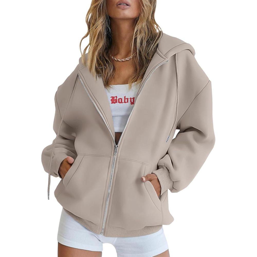 imageTrendy Queen Womens Zip Up Hoodies Oversized Sweatshirts Fall School Fashion Outfits Casual Jackets 2025 Winter ClothesNutmeg