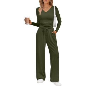 Trendy Queen 2 Piece Lounge Sets for Women Fall Outfits 2025 Fashion Two Piece Sweatsuits Business Casual Outfits Clothes(Army Green)
