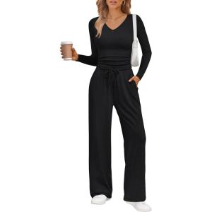 Trendy Queen 2 Piece Lounge Sets for Women Fall Outfits 2025 Fashion Two Piece Sweatsuits Business Casual Outfits Clothes(Black)
