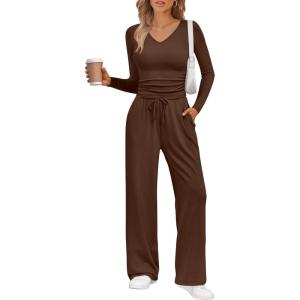 Trendy Queen 2 Piece Lounge Sets for Women Fall Outfits 2025 Fashion Two Piece Sweatsuits Business Casual Outfits Clothes(Cocoa)