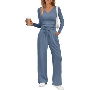 Trendy Queen 2 Piece Lounge Sets for Women Fall Outfits 2025 Fashion Two Piece Sweatsuits Business Casual Outfits Clothes(Dusty Blue)
