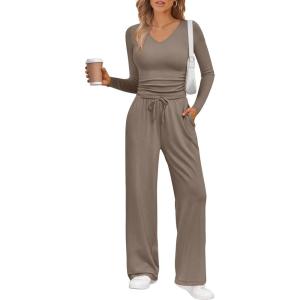 Trendy Queen 2 Piece Lounge Sets for Women Fall Outfits 2025 Fashion Two Piece Sweatsuits Business Casual Outfits Clothes(Mocha)