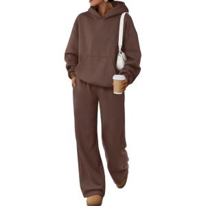 Trendy Queen 2 Piece Lounge Sweat Sets Plus Size Fall Fashion Matching Sweatsuits Wide Leg Pants Travel Outfit Winter Clothes(Brown)