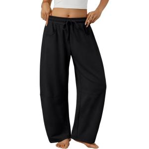 Trendy Queen Barrel Sweatpants Womens Wide Leg Pants Baggy Palazzo Lounge Comfy Flowy Pants Teen Girls Fall Clothes Outfits(Black)