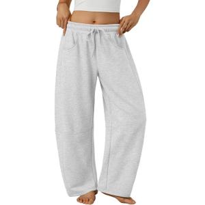 Trendy Queen Barrel Sweatpants Womens Wide Leg Pants Baggy Palazzo Lounge Comfy Flowy Pants Teen Girls Fall Clothes Outfits(Grey)