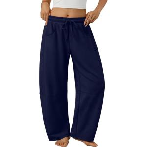 Trendy Queen Barrel Sweatpants Womens Wide Leg Pants Baggy Palazzo Lounge Comfy Flowy Pants Teen Girls Fall Clothes Outfits(Navy)