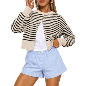 Trendy Queen Cropped Cardigan Sweaters for Women Lightweight Crop Knit Y2k Fall Outfits Fashion Clothes 2025(Apricot Black)