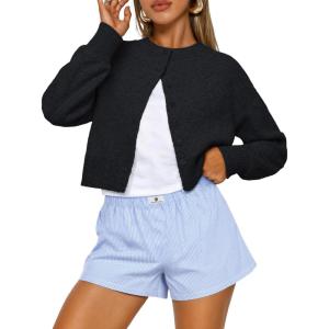 Trendy Queen Cropped Cardigan Sweaters for Women Lightweight Crop Knit Y2k Fall Outfits Fashion Clothes 2025(Black)