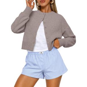 Trendy Queen Cropped Cardigan Sweaters for Women Lightweight Crop Knit Y2k Fall Outfits Fashion Clothes 2025(Camel)