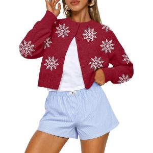Trendy Queen Cropped Cardigan Sweaters for Women Lightweight Crop Knit Y2k Fall Outfits Fashion Clothes 2025(Christmas Red)