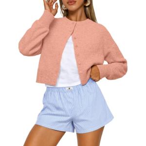 Trendy Queen Cropped Cardigan Sweaters for Women Lightweight Crop Knit Y2k Fall Outfits Fashion Clothes 2025(Coral)