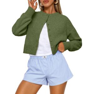 Trendy Queen Cropped Cardigan Sweaters for Women Lightweight Crop Knit Y2k Fall Outfits Fashion Clothes 2025(Green)